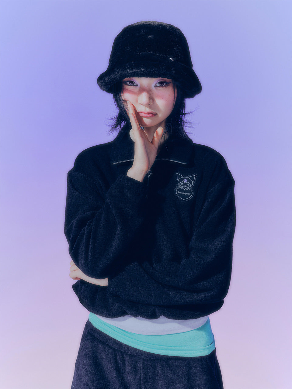🖤 【Le Coq Sportif × Kuromi】冬日毛圈半郵差領 Zip-Up 衛衣 💜