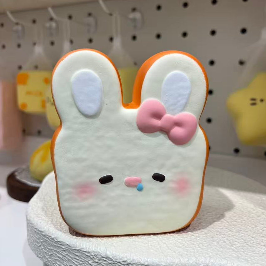 🐰 【萌兔吐司】粉嫩蝴蝶結流口水兔兔吐司慢回彈減壓捏捏樂 🍞