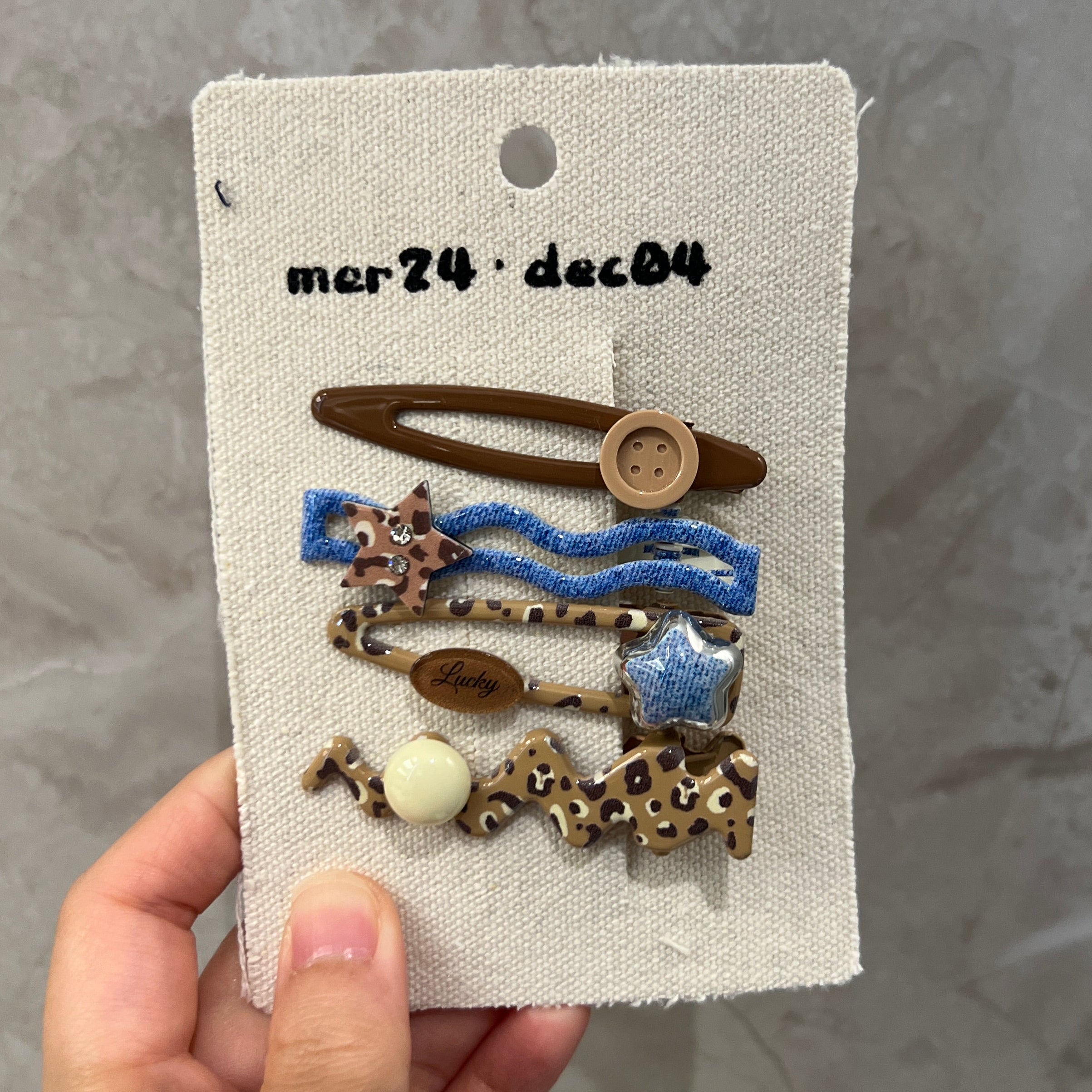 🐆 美式復古野性豹紋牛仔 4 件套組髮夾 🎷